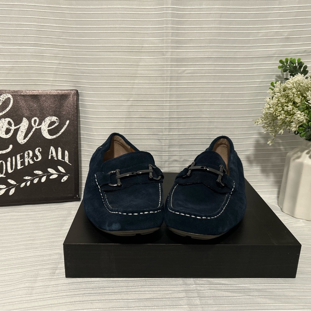 Alfani Blue Suede Driving Shoes w/ Bit Buckle, Size 10.5